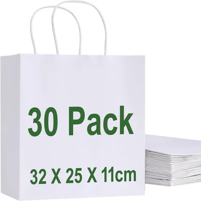 Premify 30x Large White Kraft Paper Bags with Handles - Save 10%