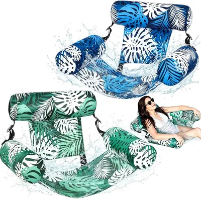 2 x Matelas de Piscine Inflatable pour Adultes, 4 en 1 Hamac d'Eau Portable, Bouée Chaise Flottante C
