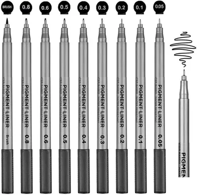 SYOSI Fineliner Pens - 9 Pack Black Pigment Liners, Anti-Bleed & Assorted Nibs - Best Deal
