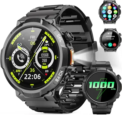 Orologio Smartwatch GPS Militare Uomo, Batteria 1000 mAh | Chiamate Bluetooth, 100+ Modalità Sport, Monitor Sonno
