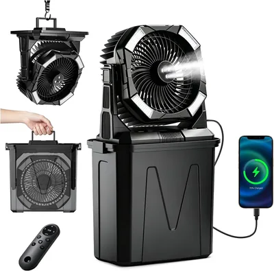 yAyusi 10L Portable Ventilateur à Brume avec Éclairage RGB, 3-en-1 Rechargeable 20000mAh avec Télécommande et Minuterie, 4 Vitesses - 20% de Réduction