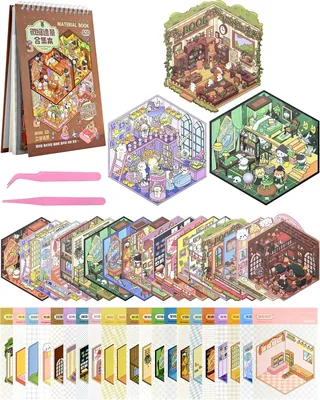 20 Escenas de Pegatinas 3D, Libro de Pegatinas con 40 Páginas y 2 Pinzas, Pegatinas Reutilizables para Scrapbooking Diario, Plástico