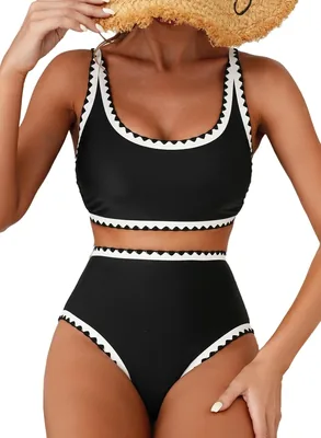 Floral Print Whip Stitch Swimsuits High Waisted Scoop Bathing Suits