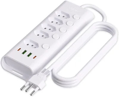 Extensao Eletrica com Filtro de Linha, 5 Tomadas e 2 USB