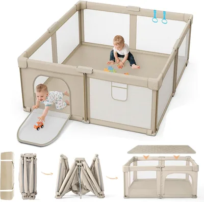 YSOAE Foldable Baby Playpen with Mat - Extra Large Ocean Ball Play Area - Quick Setup