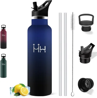 Botella de agua de acero inoxidable, botella térmica de 1 litro con pajita, libre de BPA | A prueba de fugas, 1000 ml para gimnasio