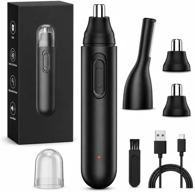 Recortadora de Vello Nasal para Hombre, Rasuradora de Nariz Recargable USB-C, Nose Hair Trimmer con 3 Cabezales Redondos de Reemplazo