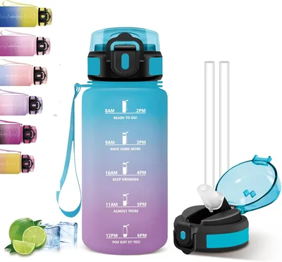 Bouteille d'eau pour enfants de 500 ml avec paille, bouteille d'eau scolaire | Slogan motivant