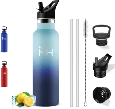 Botella de agua de acero inoxidable, 750 ml, botella térmica con pajita, libre de BPA | A prueba de fugas, 0.75L cántara térmica, aislante por vacío
