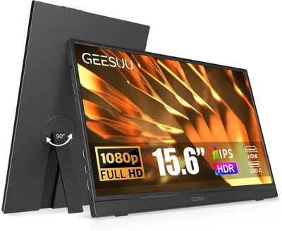 GEESUU Portable Monitor 15,6 Zoll FHD Tragbarer Bildschirm | IPS HDR mit Lautsprecher USB-C HDMI Unterstützung für PC und Phone