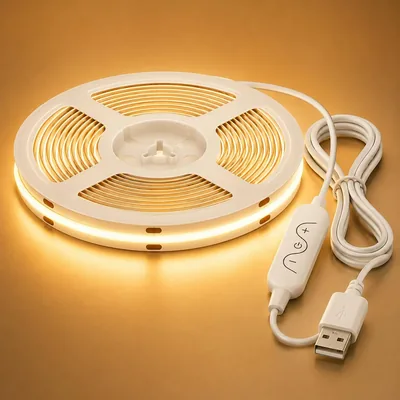 Ruban LED 3M COB, Blanc Chaud 2700K, Dimmable, USB 5V | Bande flexible avec interrupteur, CRI 93, Coupable et facile à installer