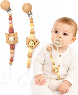 BTACGWP 2 Pcs Silicone Pacifier Holder - BPA Free Personalizzato con Lanyard e Clip in Silicone - Animale