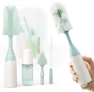 Momcozy Baby Bottle Brush Kit, Push-Press Foam Design, Green | Portable for Home & Travel, Bottle Cl