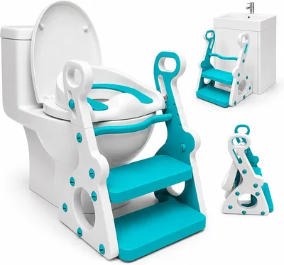 Amulay Asiento Entrenador de Baño con Escalera Antideslizante, Plegable, Ergonómico para Niños de 18 Meses a 3 Años (azul) - 40% Descuento