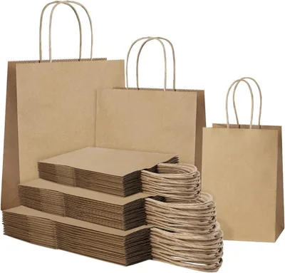 Premify 30 Pack Brown Kraft Paper Bags with Handles - Durable Gift Bags