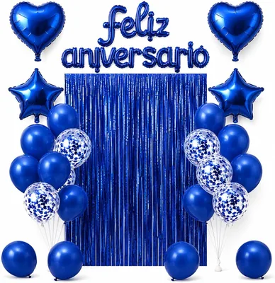 Kit Decoração Feliz Aniversário Completo 26 Peças com Cortina Metalizada, Balões e Letreiro (Azul) - Best Deal