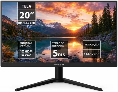 Monitor Enterprise LED 20" Polegadas 20WEV-KAN, Tela Ampla, 75Hz, HDMI e VGA, Vesa Bivolt Automático - Melhor Preço