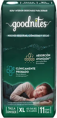 GoodNites Calzoncitos Desechables para Dormir, Talla Extra Grande Unisex, Paquete con 11 piezas, Ideal para niños de 13 a 15 - Mejor Oferta