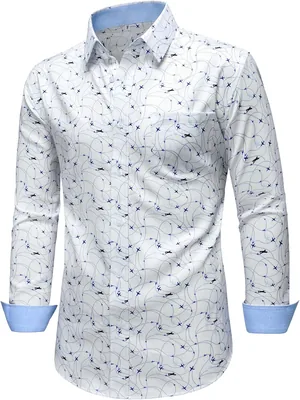 Mens Printed Dress Shirts Stain Shield Button Down