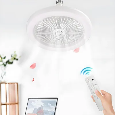 Ventilateur de plafond silencieux avec LED de 30 W, petit ventilateur E27 avec télécommande, réglable en intensité, 3 vitesses, lampe de plafond pour chambre à coucher