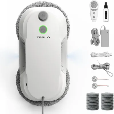 Tosima W5 Pro 6400 Pa Robot Nettoyeur de Fenêtres avec Double Pulvérisation d'Ultrasons, Contrôle à Distance, 20 Microfibre - 5% de Réduction