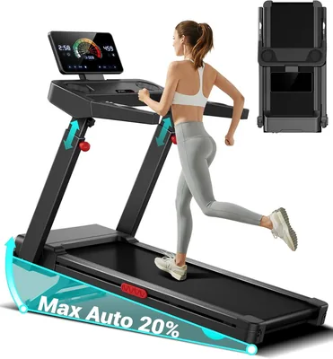 Treadmill UMAY avec inclinaison automatique 20%, 14KM/H, console réglable en 4 niveaux, 3.5CV - Meilleur Prix