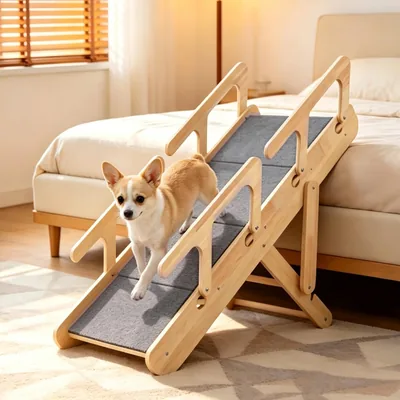 Escalera para Perro de 4 Niveles TIME4BUY con Alfombrillas Antideslizantes y Barandillas Regulables
