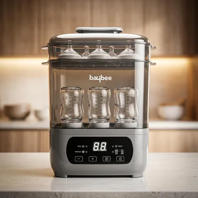 Baybee Puresteam Pro 7-in-1 बेबी बोतल स्टेरिलाइजर और ड्रायर | 360° स्टीम स्टेरिलाइजिंग के साथ मिल्क के लिए बेबी बोतल वार्मर, एलईडी
