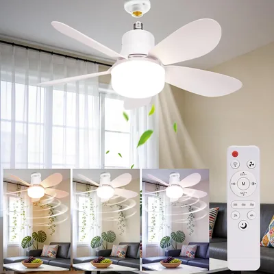 Ventilateur de plafond BomKra avec lumière et télécommande E27/E26 LED réglable - 40W - 5 pales silencieuses - 3 vitesses - Best Deal