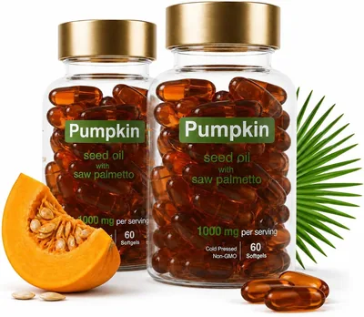 Aceite de Semilla de Calabaza y Palmeto Saw Cápsulas, Presión Fría para un Tejido Capilar Más Grueso para Hombres y Mujeres, 60 Uds. (2 uds.)