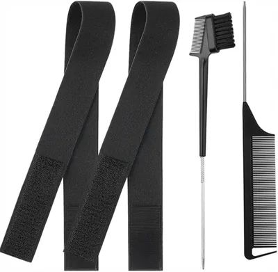 MEGA So - Wig Melting Band Set with Edge Control Brush and Rat Tail Comb, Black, 4-Piece Bundle Best Deal