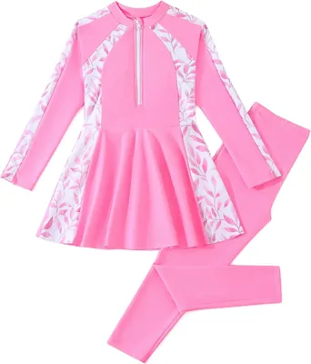 BananaHome Girls Long Sleeve Swimsuit - Modest Muslim Rash Guard Swimwear