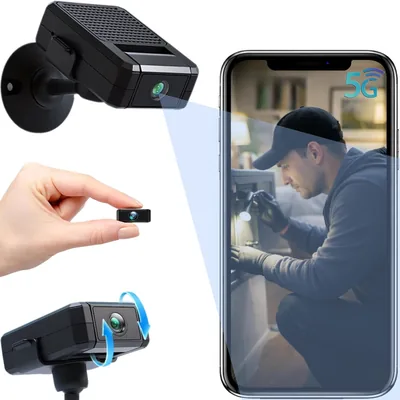 NexusGuard Mini Cámara Espía WiFi 5G, Vigilancia Inalámbrica | Lente Giratoria de 180°, Visión Nocturna Invisible, Movimiento y Humano