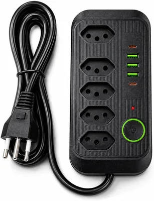 Extensão Elétrica 5 Tomadas USB e USB-C com Filtro de Linha Bivolt