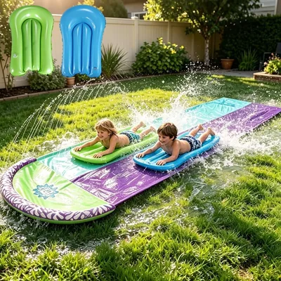 Toboggan Aquatique NKFBEV de 15.7 ft, Tapis de Glisse Eau pour Enfants, Double Toboggan