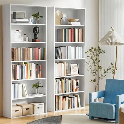 Estante Minimalista de 6 Compartimentos, Estantería de Madera Blanca 180 cm | Ahorra espacio, 60x24x180 cm, para libros y plantas