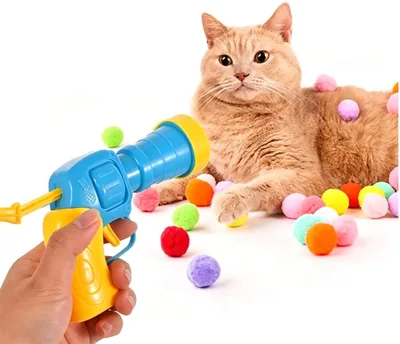 サムコス 猫おもちゃ ポンポンボール 混合色多色 弾力ボール ボールランチャー付き インタラクティブ遊び道具 子猫対応 噛めるおもちゃ ペット運動不足ストレス解消 (A) Best Deal