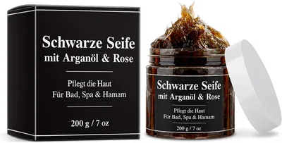 Marocka black soap 200 g, med arganolja och rosextract, hammamsoap för djup reiniging, bodi scrubb