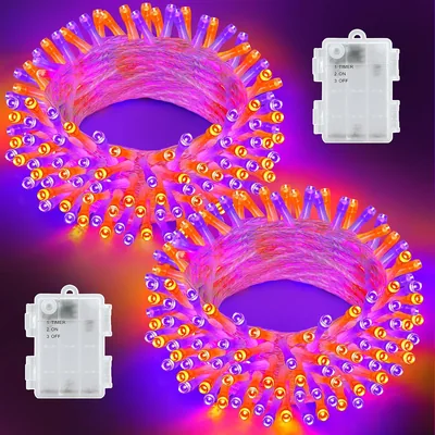 Joolivo Halloween-Feierlichter Lila Orange, 10 m mit 100 LEDs und 6-Stunden-Timer (2er-Pack)