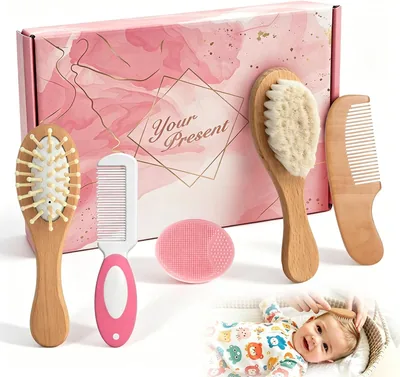 Peine y Cepillo para Bebé 5 Piezas, Kit de Cuidado Infantil, Cepillo Suave de Cuero Cabelludo