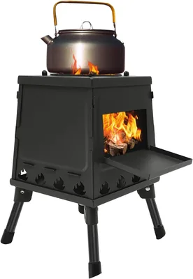 Tent Heater med Transportväska och Branderbar, Inox Stov, Mini Trädstuv i stainless stål för Kok och Värme med 16 Ventiler