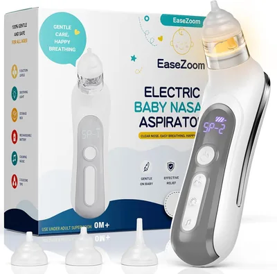 Elektrische Nasensauger für Babys mit 5 Saugstufen, Anti-Rückfluss-System, 3 weichen Silikonaufsätzen, Nachtlicht & Musik - Best Deal