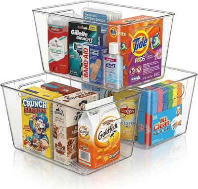 Clear Plastic Storage Bins - Stackable & Organizer Containers for Kitchen Pantry
