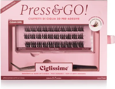 Ciglissime Clean Girl Press&Go - Kit Per Estensioni Ciglia + Pinzette | 3D Ciglia Finte Vegane Senza Colla, Miglior Affare
