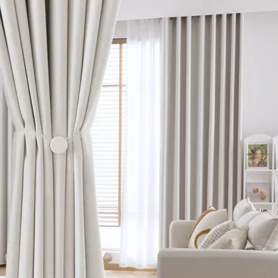 Blackout Curtains Set 2 Panels w/ Hooks, Ivory 150x270cm