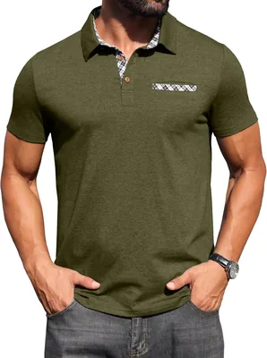 Hisir Men's Polo Shirt - Cotton Stretch Plaid Collar EUR 14.99 Best Deal
