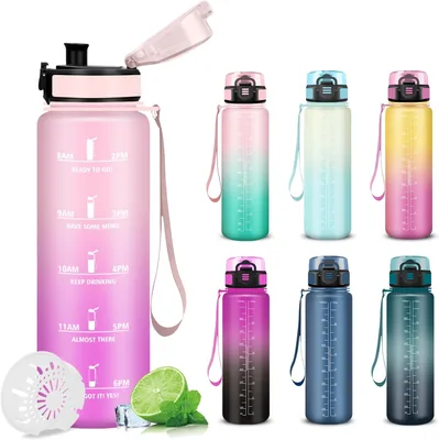 Boccale d'Acqua da 1 Litro, Bottiglia per Palestra, Senza Perdite, Motivazionale, Facile da Portare, Bottiglie Sportive, Bocca Larga, Mot