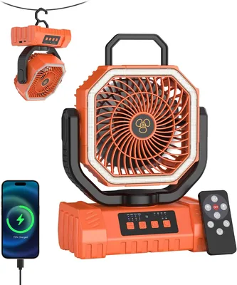 Ventilatore da Campeggio Portatile con LED USB Ricaricabile 20000mAh - Ventilatore Silenzioso per Tenda, Viaggio, Ufficio e Auto