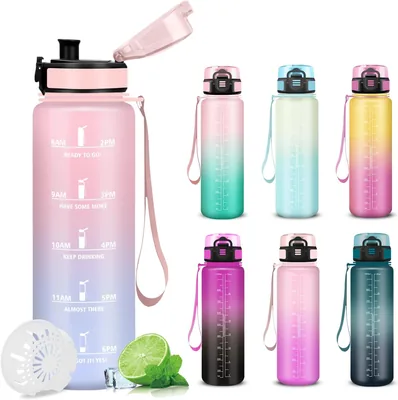Mujigaga Bottiglia d'Acqua da 1 Litro, Bottiglia per Palestra, Senza Perdite, Motivazionale, Facile da Pulire, per Trekking, Facile da Trasportare