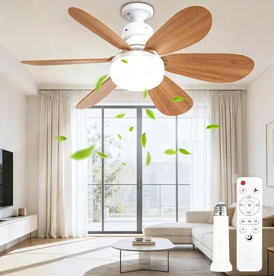 HIAME Ventilateur de plafond avec lumière et télécommande, 52CM, Lustre Chambre, Grain de Bois, 3 Vitesses, Réglage continu Lumière - Meilleur Prix